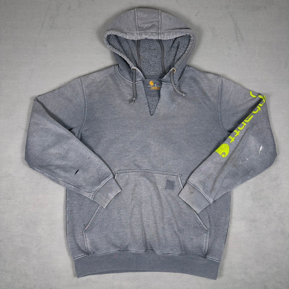 Carhartt Mensβ M Original Fit Graphic Sleeve Hoodie Gray Distressed
